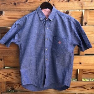 Vintage 180 South Blue Linen Short Sleeve Button Up
